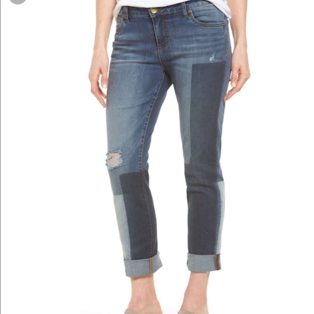 Kut from the Kloth Two-Tone Patchwork Cropped Jeans